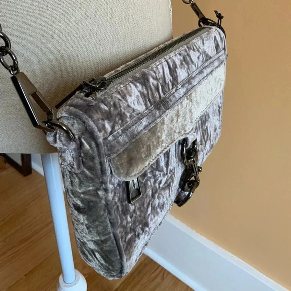 REBECCA MINKOFF Grey Studded Crushed Velvet Bag Whimsygoth Style - Picture 5 of 16